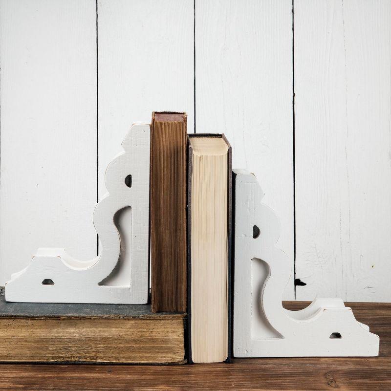 Vintage White Wood Corbel Bookends Set of 2