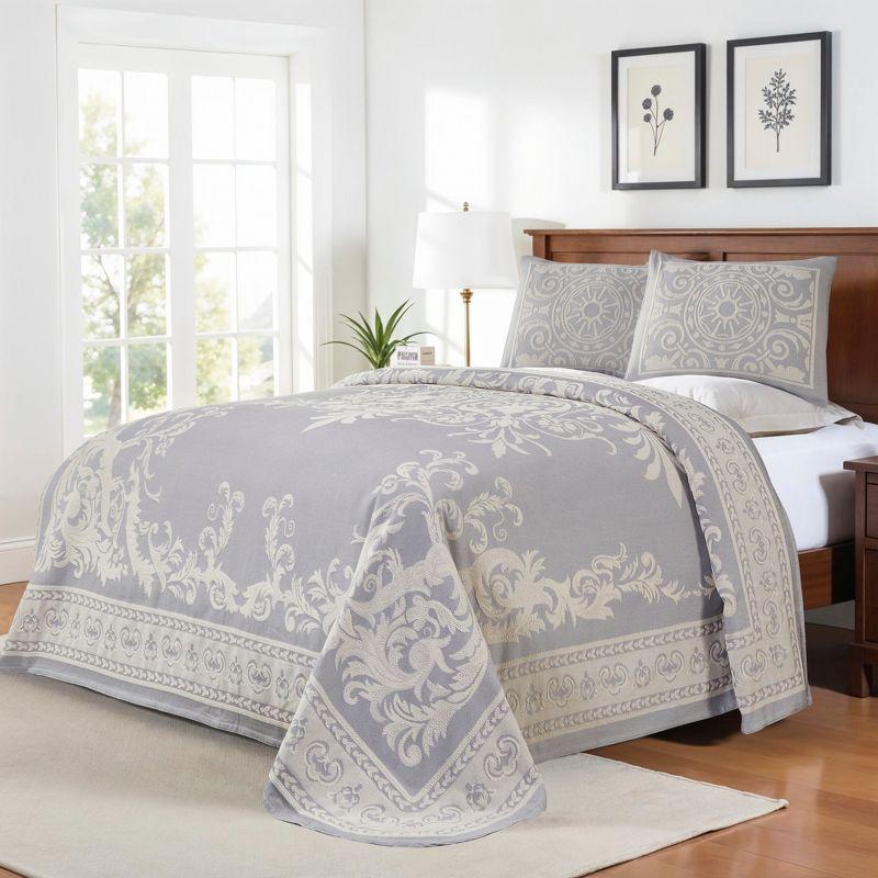Lightweight Cotton Blend Oversized Jacquard Vintage Medallion Bedspread Set, Full, Slate Blue - Blue Nile Mills
