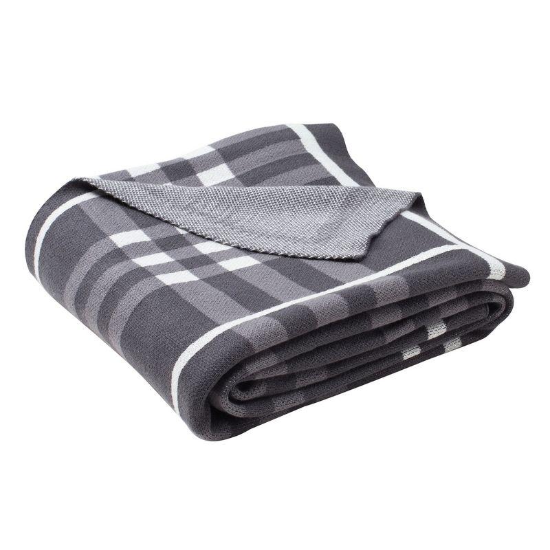 Gray and White Cotton Knitted Throw Blanket