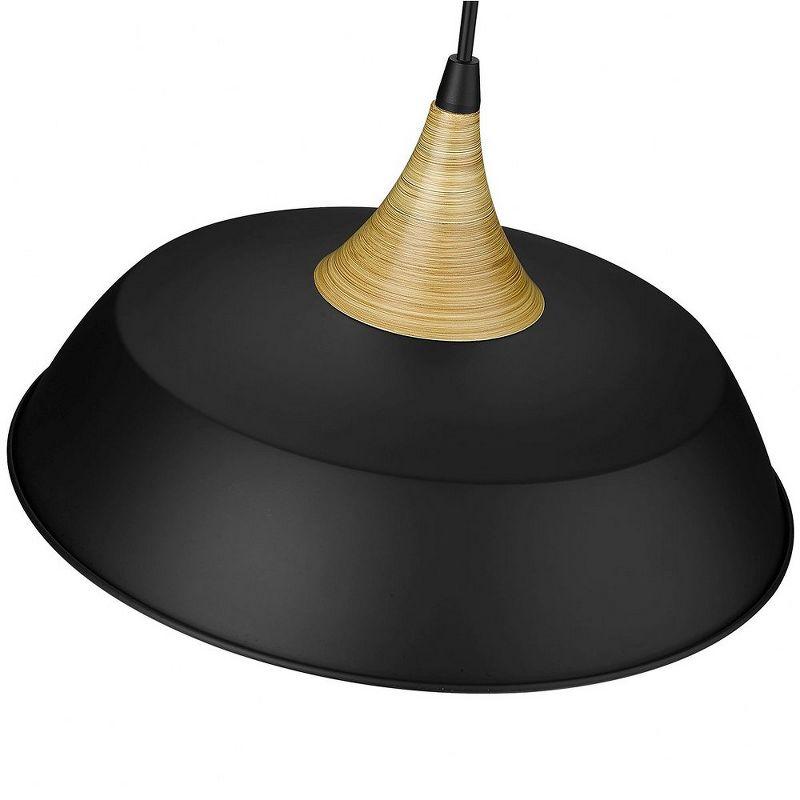 Arlo Matte Black Dome Pendant with Sleek Wood Accents