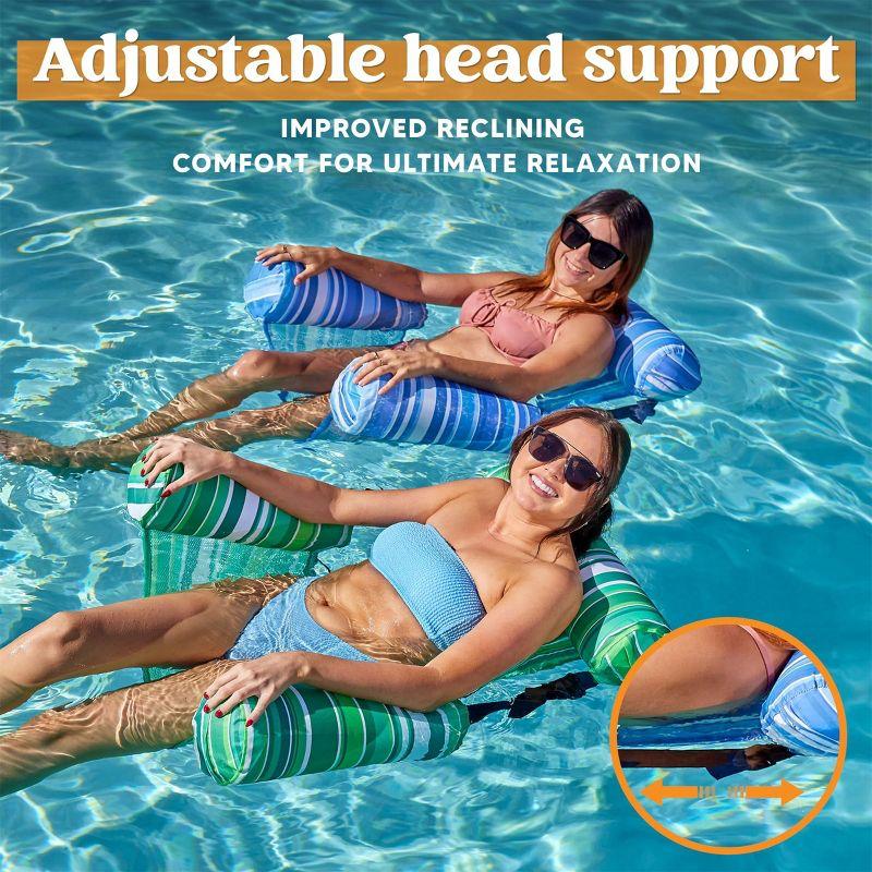 Joyfy 2 Packs Inflatable Pool Chairs,  Inflatable Lounge Pool Float, Stripe Hammock Chair for Adult Summer Party Water Beach Fun - Green, Blue