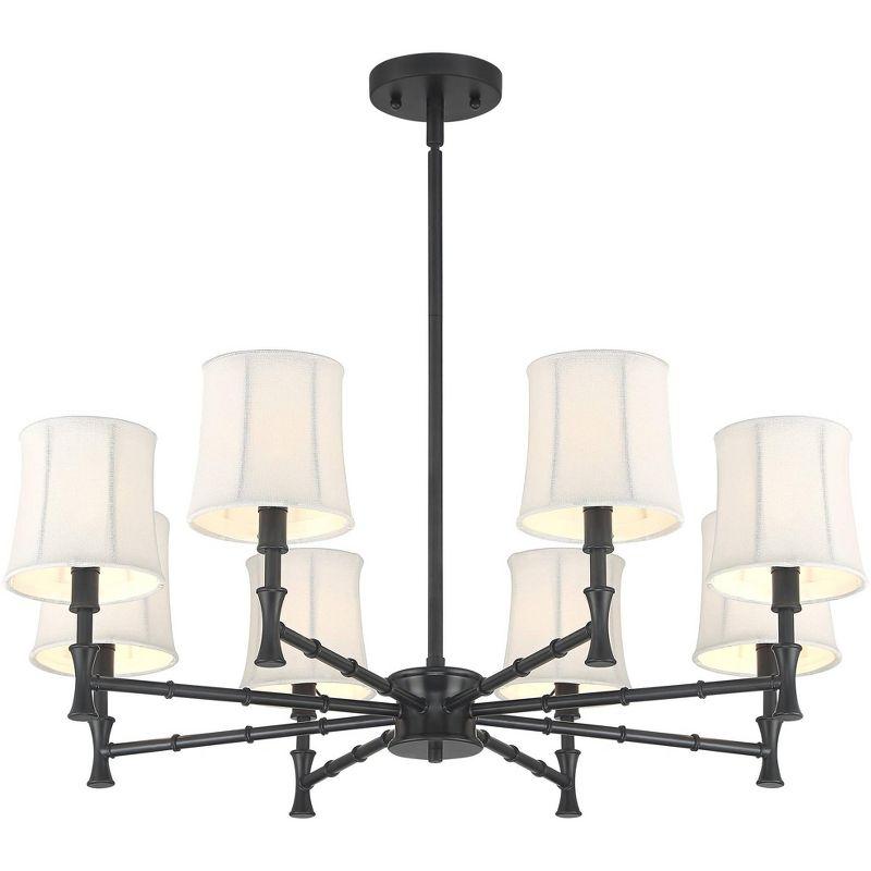 Franklin Iron Works Kenna Black Chandelier Lighting 28 1/4" Wide Modern White Drum Shade 8-Light Fixture for Dining Room House Foyer Kitchen Island