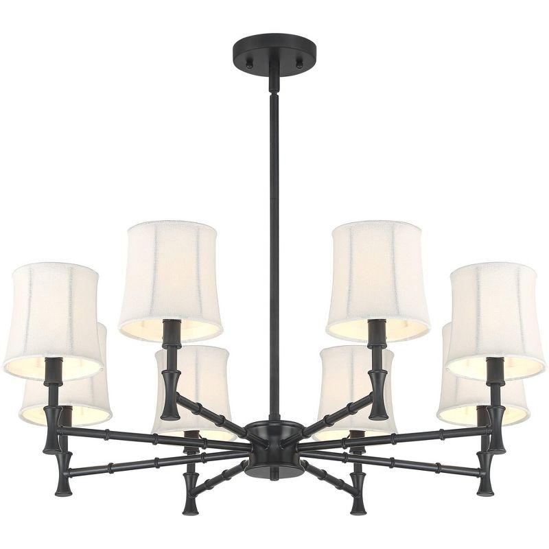 Franklin Iron Works Kenna Black Chandelier Lighting 28 1/4" Wide Modern White Drum Shade 8-Light Fixture for Dining Room House Foyer Kitchen Island