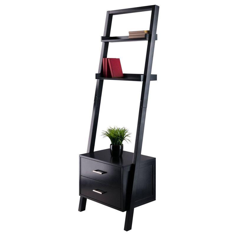 69.36" Bellamy Leaning Shelf with Storage Black - Winsome: Contemporary Design, 2 Drawers & Open Display