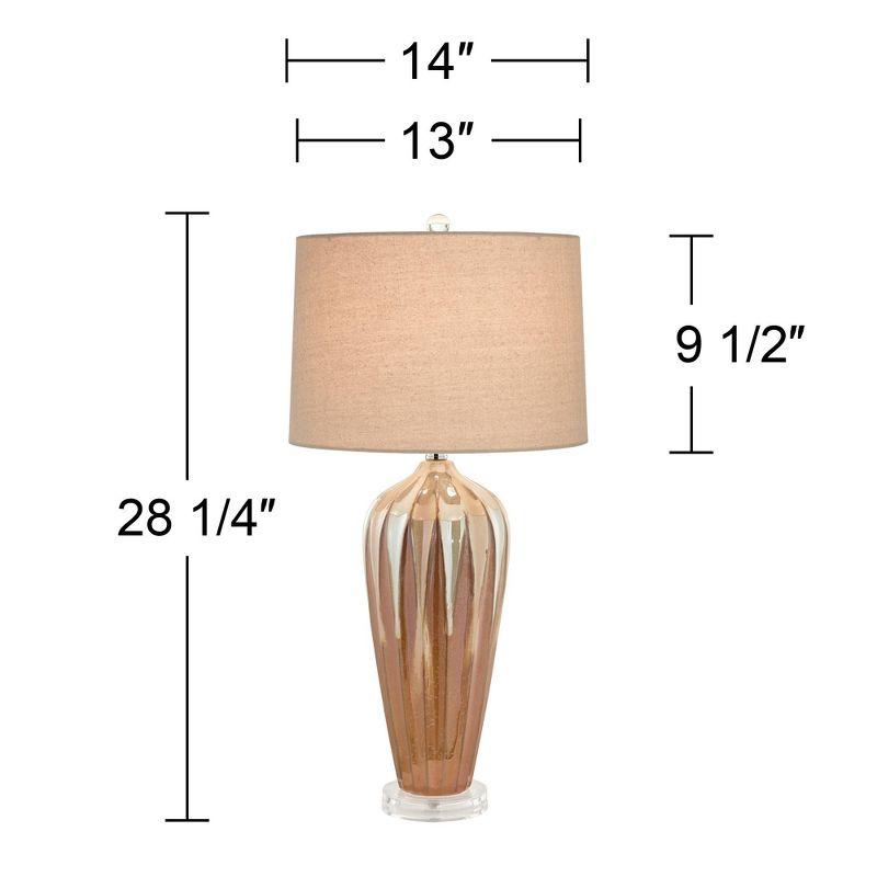 Possini Euro Design Loren Modern Mid Century Table Lamp 28 1/4" Tall Ivory Drip Glaze Ceramic Fabric Drum Shade for Bedroom Living Room Bedside House