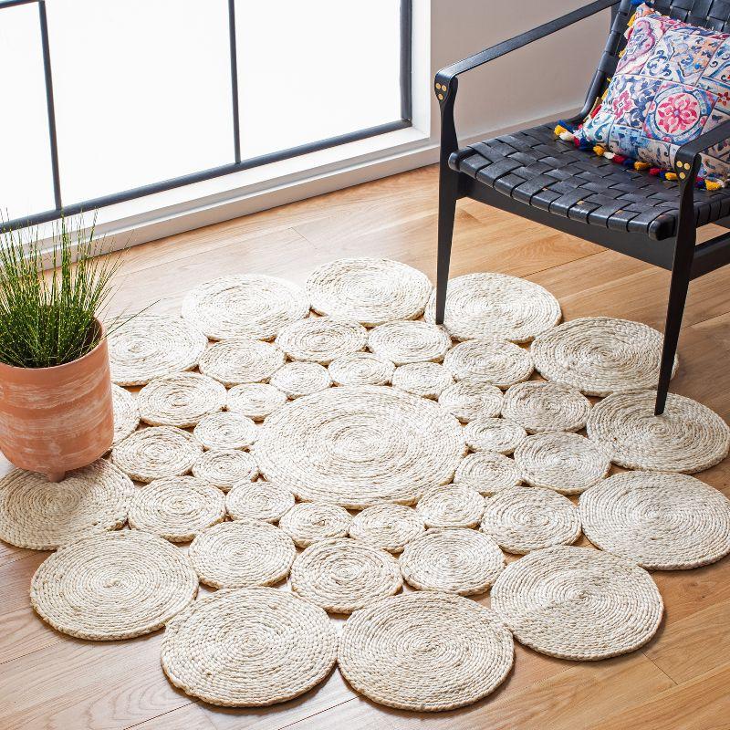 Ivory Hand-Knotted Jute 7' Round Non-Slip Area Rug