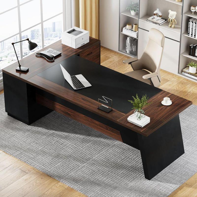 Tribesigns Modern 78" L-Shaped Executive Desk with Drawers and Lateral File Cabinet, Brown