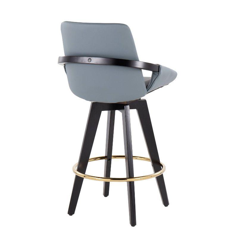Set of 2 Cosmo PU Leather/Metal/Wood Counter Height Barstools Black/Gold/Gray - LumiSource: Swivel, Upholstered, 250lb Capacity