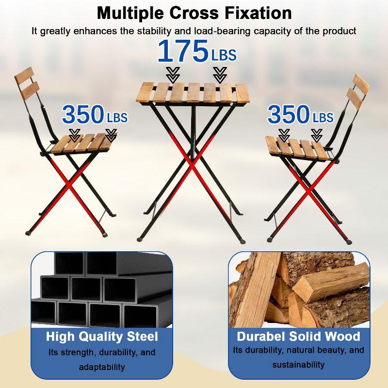 BestMassage 3 Piece Bistro Set Folding Chairs Table with Weather-Resistant Wood, Natural