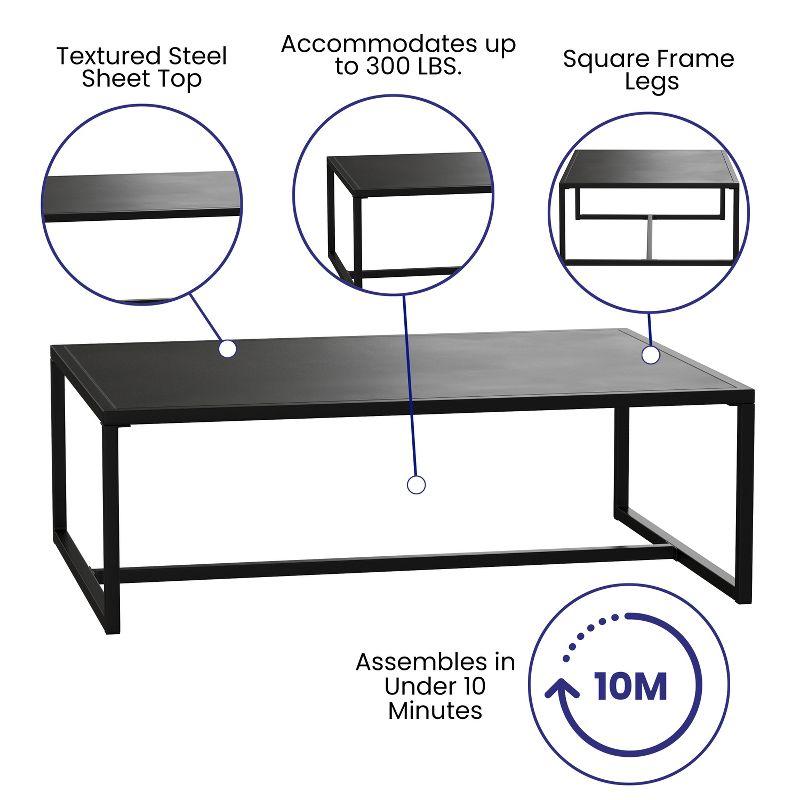 Flash Furniture Brock Outdoor Patio Coffee Table Commercial Grade Black Coffee Table for Deck, Porch, or Poolside - Steel Square Leg Frame