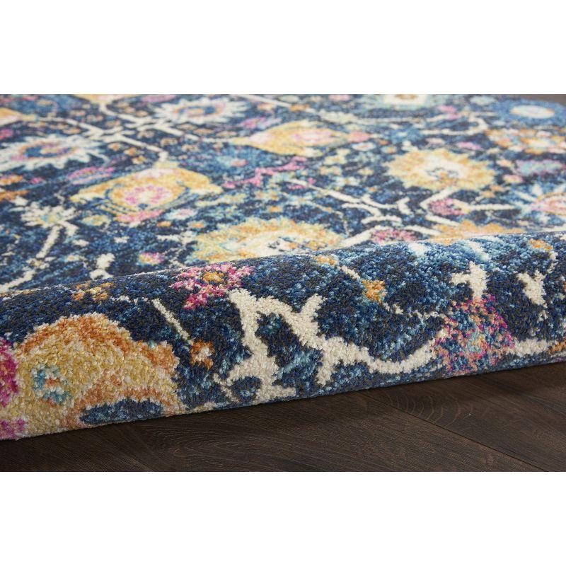 Navy Floral Whimsy 10' x 14' Synthetic Easy-Care Area Rug