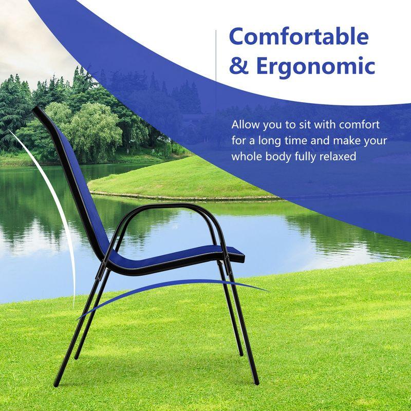 Tangkula Set of 4 Dining Chairs Stackable Armrest Space Saving Garden Patio Navy