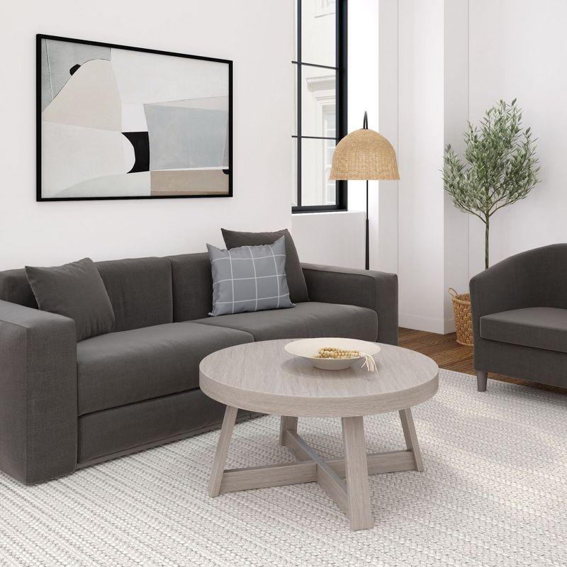 Plank+Beam Solid Wood Classic Round Coffee Table, 36" Farmhouse Coffee Table, Seashell Wirebrush