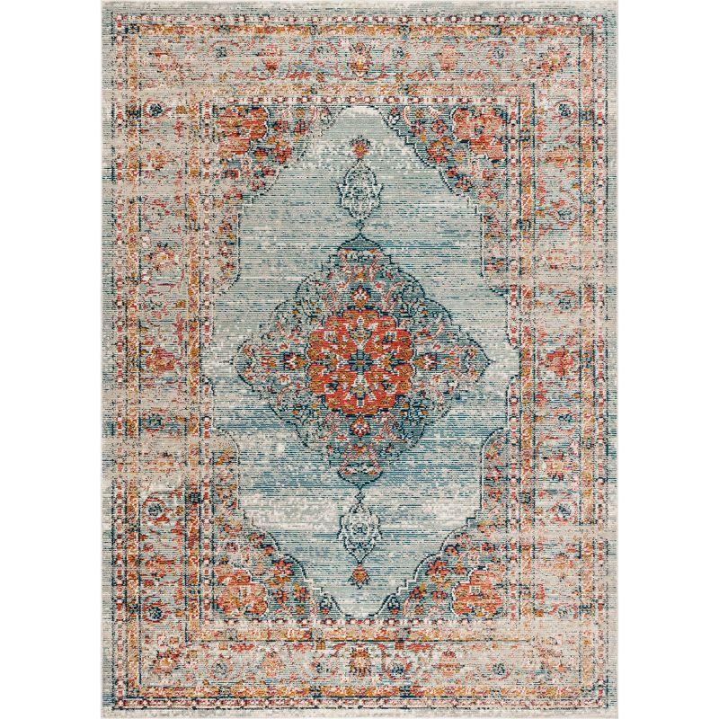 4'x6' Cadiz Vintage Medallion Area Rug, Coral/Turquoise - JONATHAN Y