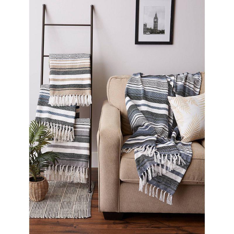 50"x60" Farmhouse Striped Throw Blanket Blue - Design Imports: Cozy Cotton, Machine Washable