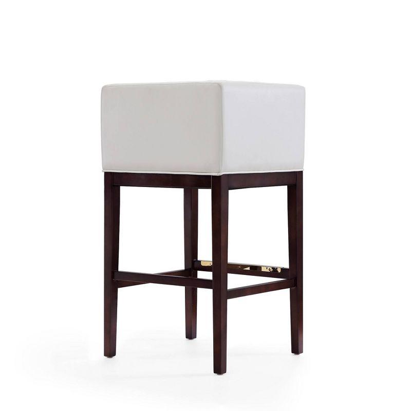 Kingsley Upholstered Beech Wood Barstool Ivory - Manhattan Comfort: Faux Leather, Low Back, Armrest, Footrest