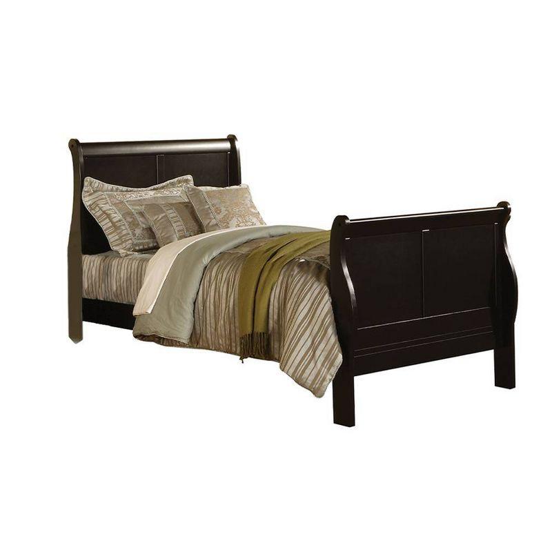 85" Full Bed Louis Philippe Bed Black - Acme Furniture: Linen Upholstery, Wood Frame, Finials Design