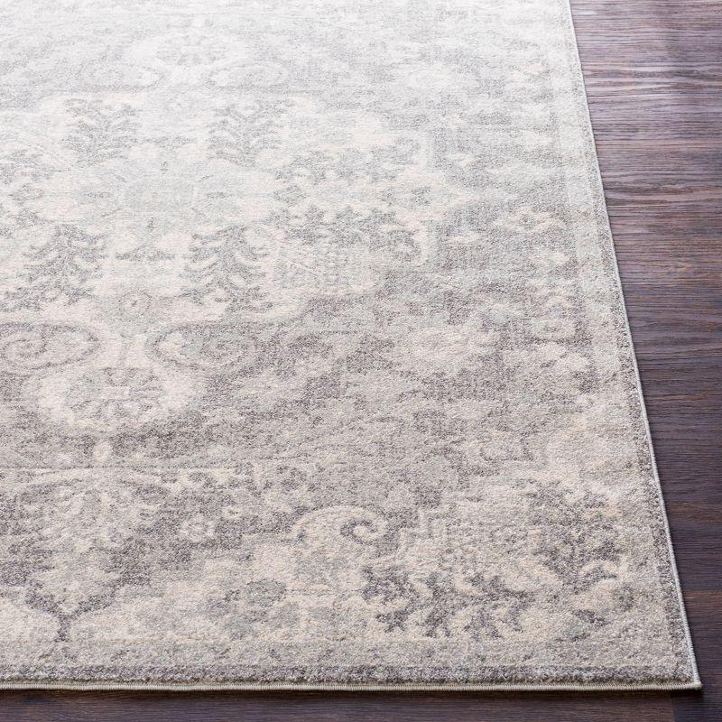 Gray Floral Motif Low Pile Synthetic Area Rug