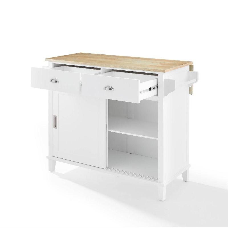 White and Natural Wood Drop Leaf Kitchen Island Cart