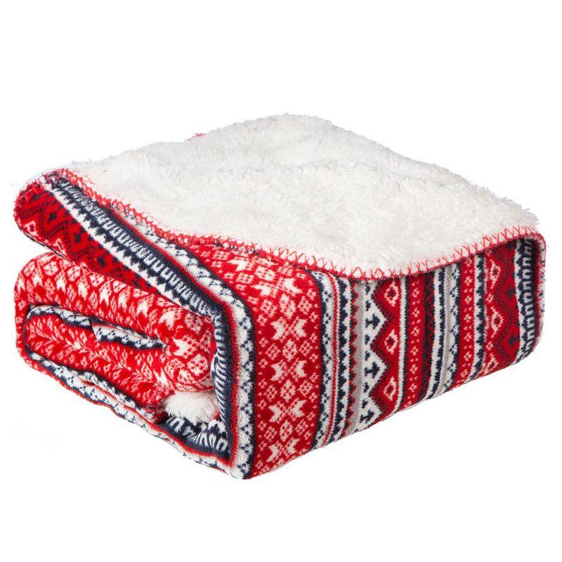 Red and White Fleece Sherpa Throw Blanket 50" x 60"