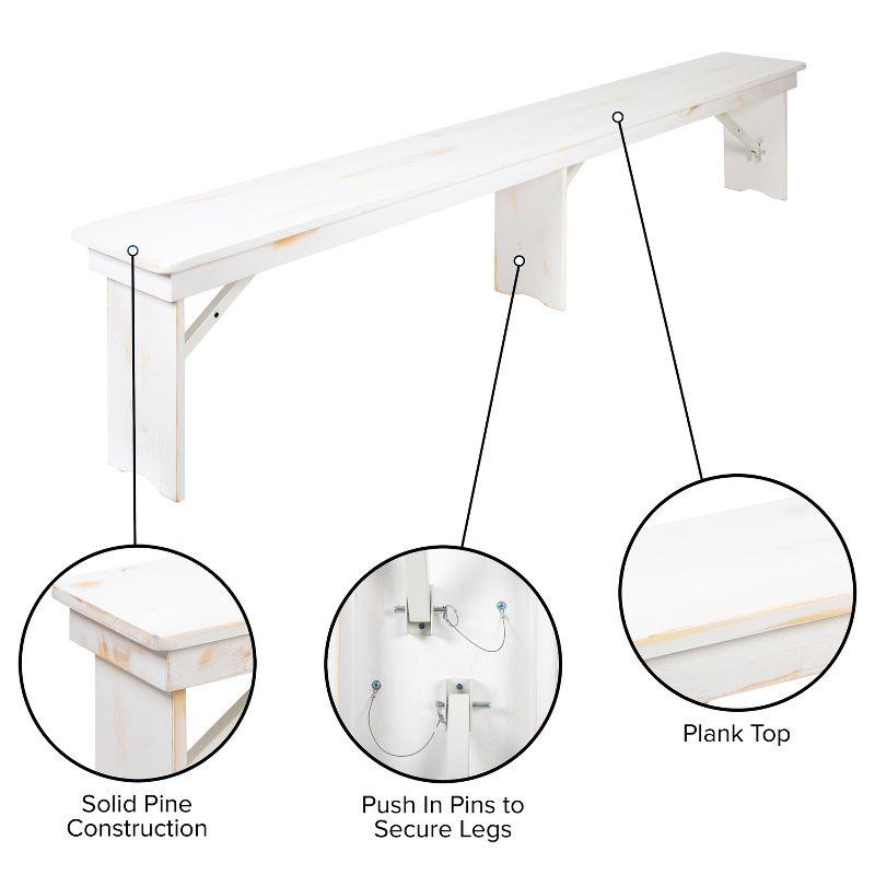 Flash Furniture HERCULES Series 8' x 12" Antique Rustic Solid White Pine Folding Farm Bench with 3 Legs
