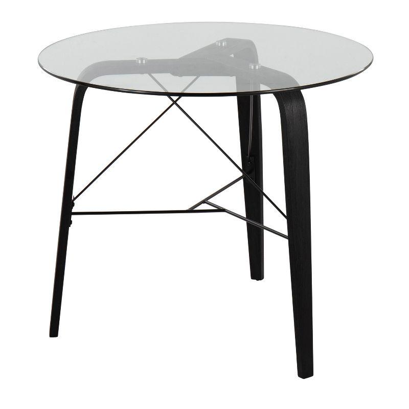 LumiSource 34" Trilogy Round Dining Table Black/Clear Glass: Mid-Century Modern Style, Seats 4, Wood Base