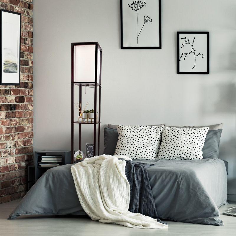 Torchiere Floor Lamp Brown with Storage Shelves & Includes LED Bulb - Lavish Home: Modern Etagere Design, Pull Chain