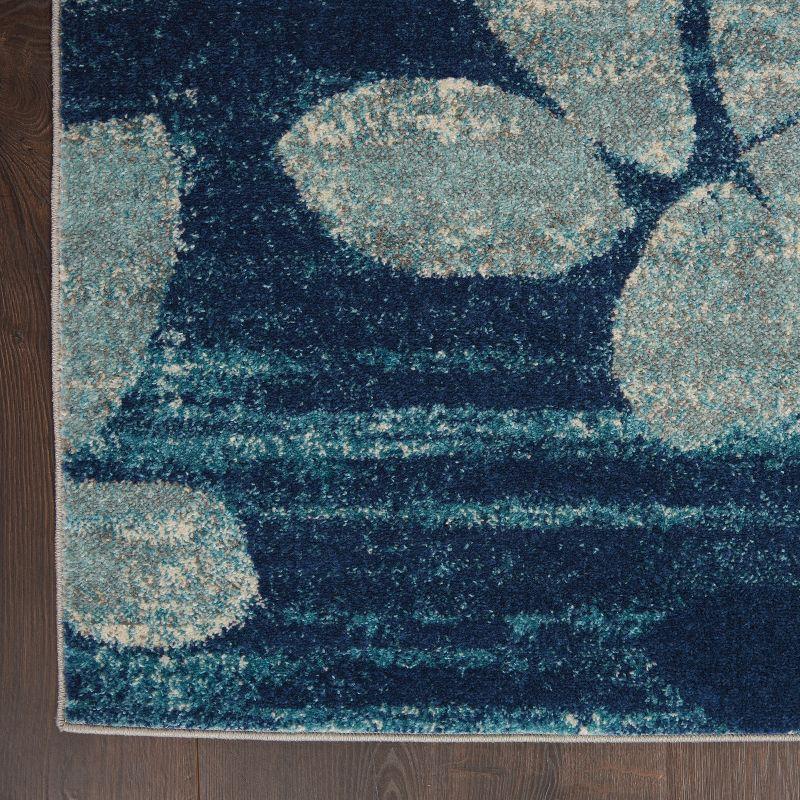 Serene Blossom Navy & Light Blue Viscose 6' x 9' Area Rug