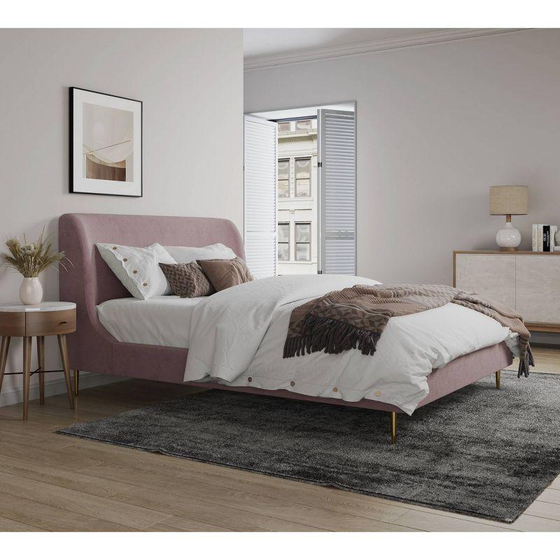 Blush Velvet Upholstered Queen Bed with Gold Legs