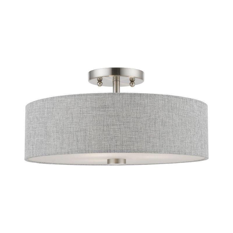 Livex Lighting Dakota 3 - Light Semi-Flush Mount in  Brushed Nickel/Shiny White