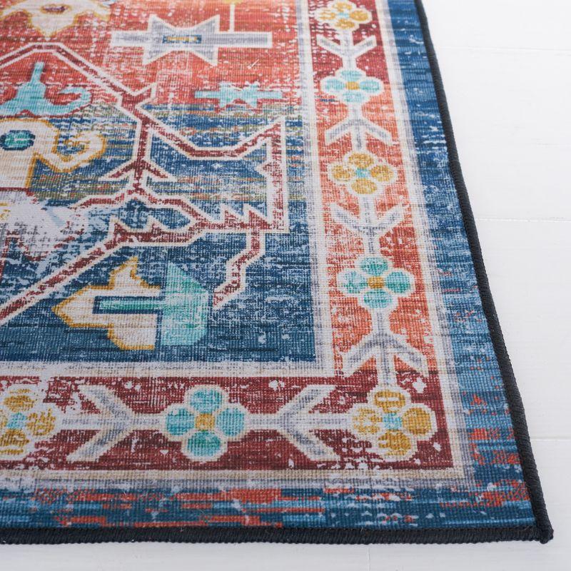 Tucson Traditional Blue/Rust 3' x 5' Machine Washable Area Rug