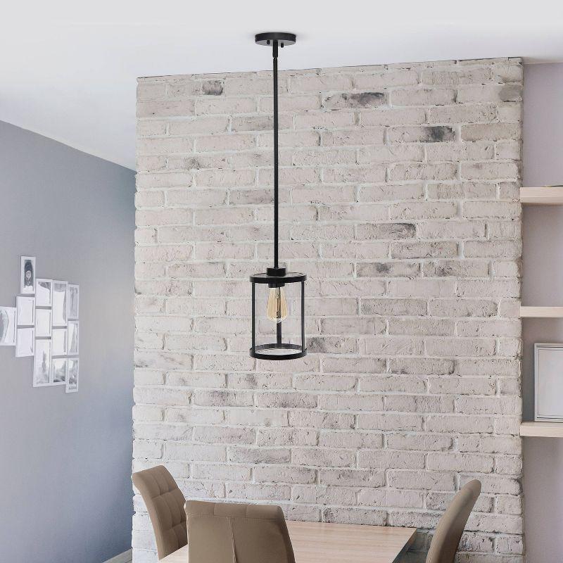 1-Light 9.25" Modern Farmhouse Adjustable Hanging Cylindrical Clear Glass Pendant Fixture with Metal Accent - Lalia Home