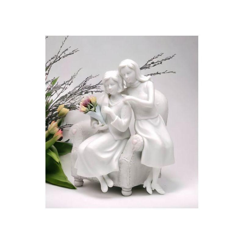 Kevins Gift Shoppe Ceramic Mother And Daughter White Bisque Figurine with Colorful Flower Bouquet