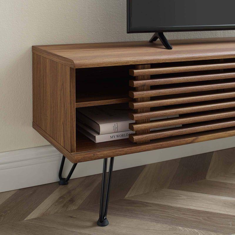 59" Render TV Stand for TVs up to 70" Walnut - Modway: Modern Media Console with Open Shelves & Metal Hardware