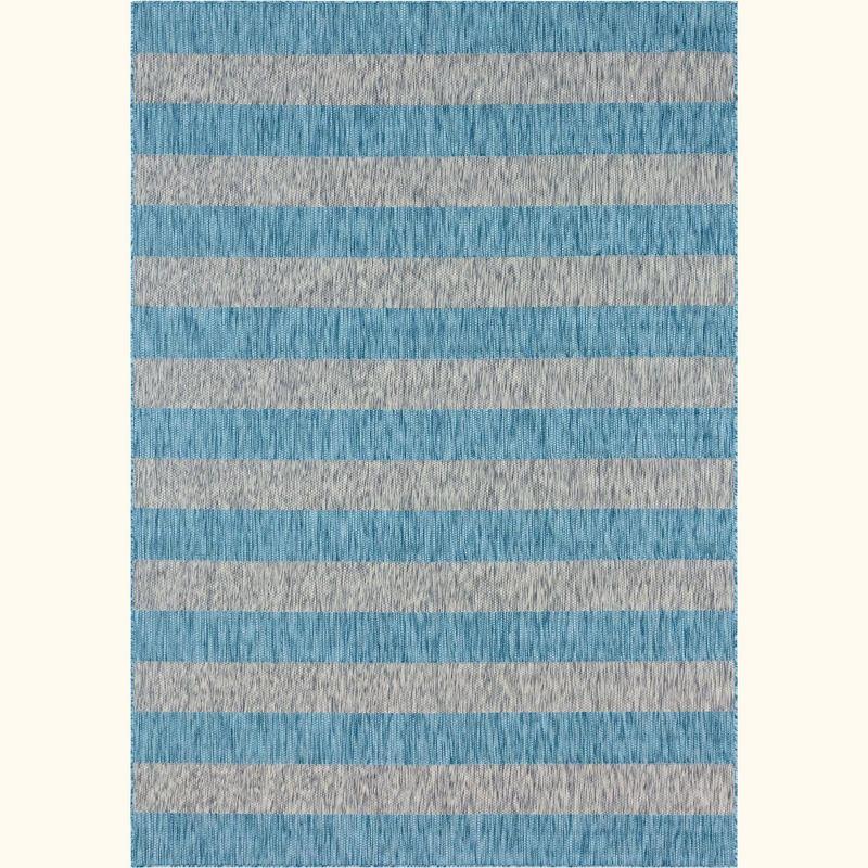 Unique Loom 8' 0 x 11' 4 Rectangle Indoor/Outdoor Striped Light Aqua Area Rug