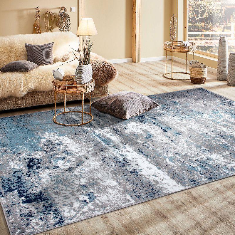World Rug Gallery Distressed Abstract Watercolor Area Rug - Blue 4'x6'
