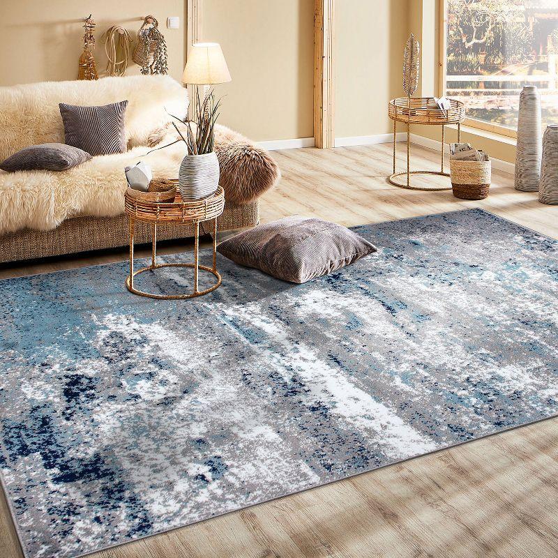 Bohemian Abstract Blue Rectangular Washable Area Rug 3'3"x5'