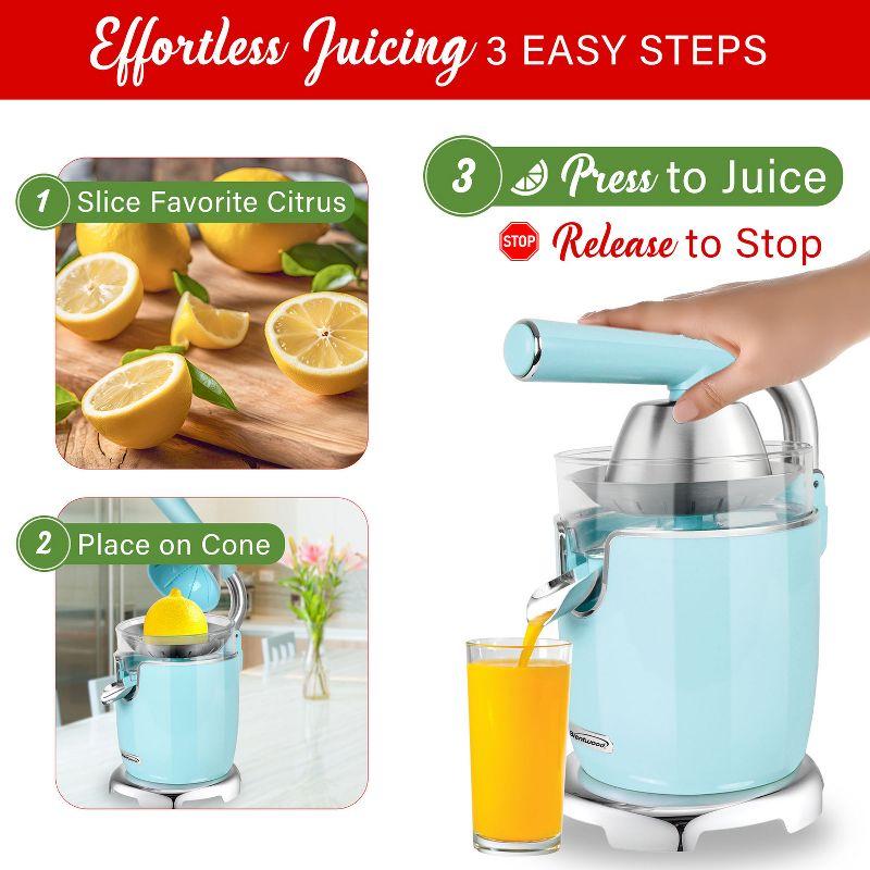 Brentwood 200-Watt 1-Speed Electric Citrus Juicer with 2 Cones and Stainless Steel Lever (Blue)