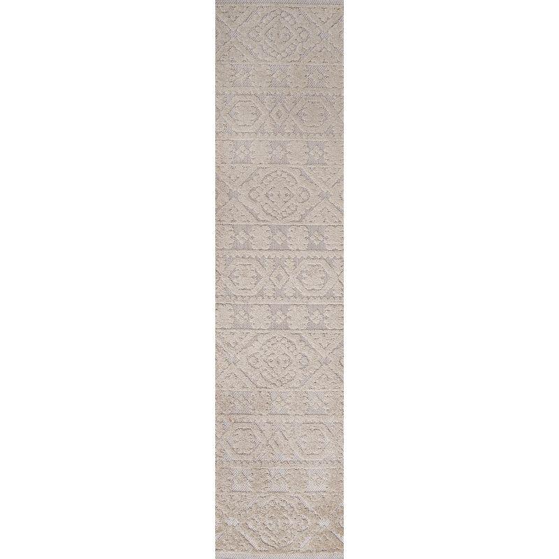 2'x8' Citta High-Low Pile Mediterranean Tile Indoor/Outdoor Runner Rug, Beige - JONATHAN Y