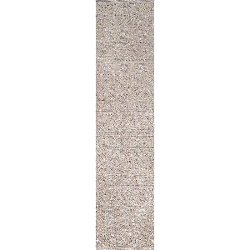 Ivory Geometric Mediterranean Tile 2 x 8 Indoor/Outdoor Runner Rug