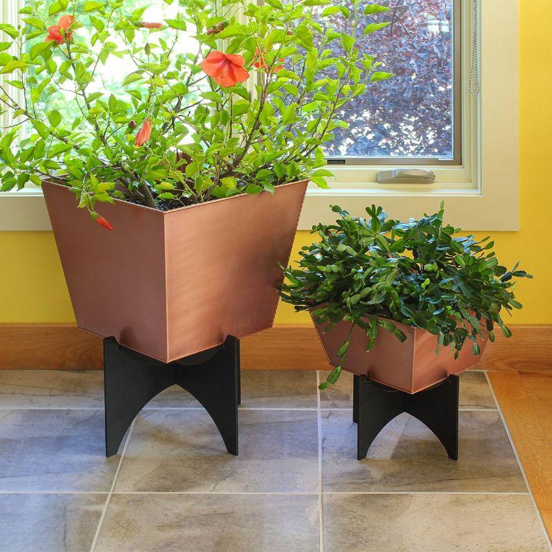 15" Copper Plated Square Planter with Black Iron Stand