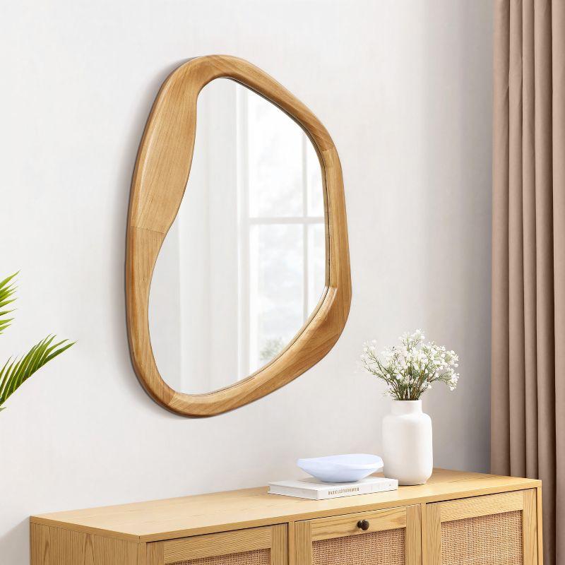 LuxenHome Natural Pine Wood Frame Irregular Oblong Wall Mirror Brown