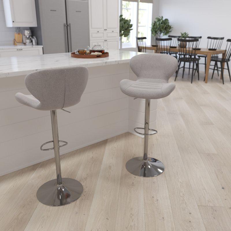 Adjustable Gray Fabric Bar Stool with Chrome Base