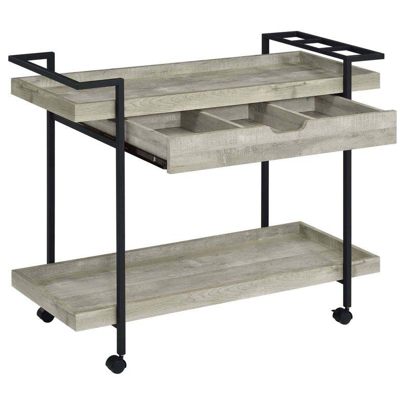 Coaster Ventura Coastal 2 Tier Wood Bar Cart with Storage Drawer Gray Driftwood