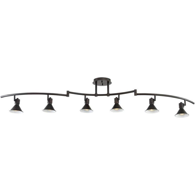 Pro Track Rhodes 6-Head LED Ceiling Track Light Fixture Kit Spot Light GU10 Brown Bronze Hood Metal Farmhouse Rustic Kitchen Bathroom 62" Wide