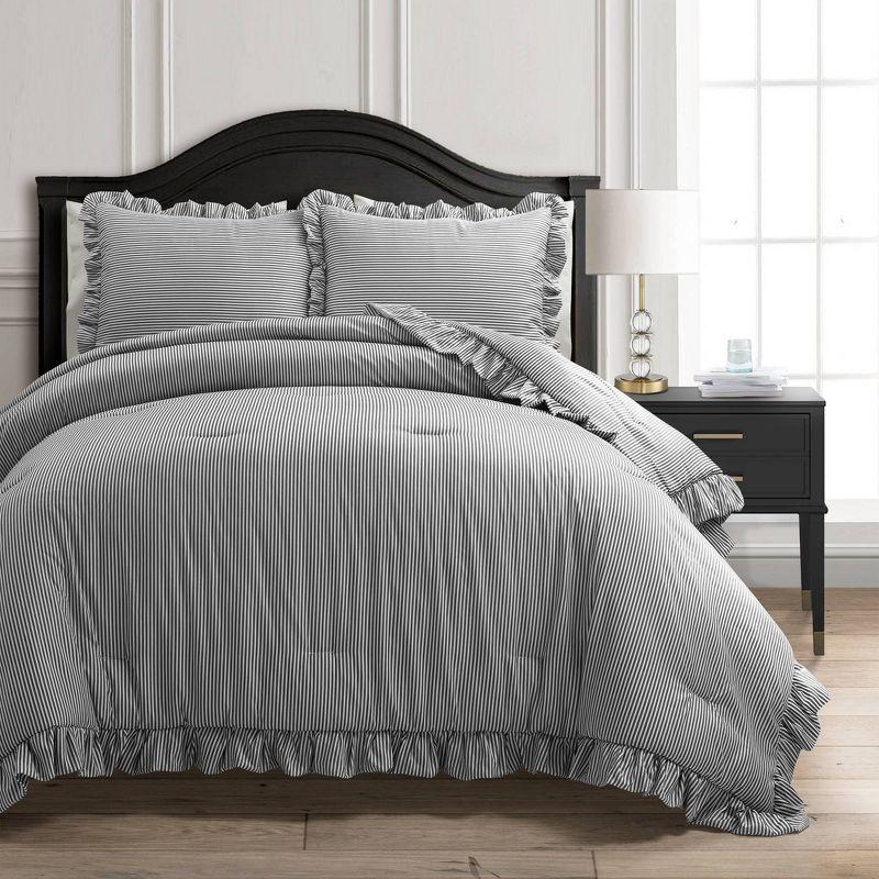 King Gray Microfiber Reversible Comforter Set with Ruffles