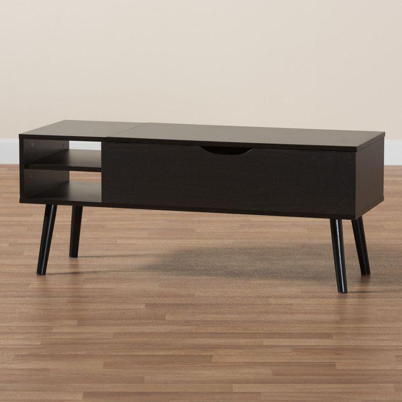 Baxton Studio Roden Modern Two-Tone Black and Espresso Brown Finished Wood Coffee Table with Lift-Top Storage Compartment