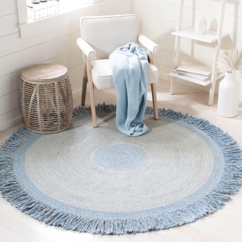 Coastal Charm Handwoven Blue Round Synthetic Rug - 6'