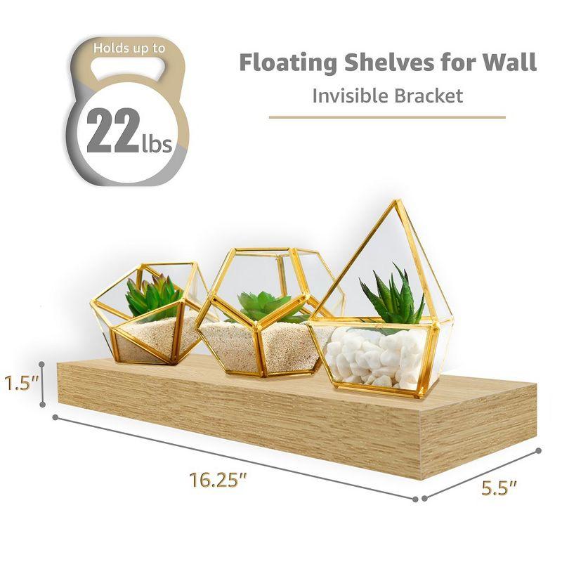 2 Pack 16 Inch Sorbus Coastal Rectangle Floating Shelves - for Home Décor to Display Trophies, Books, Frames, and more (Maple)