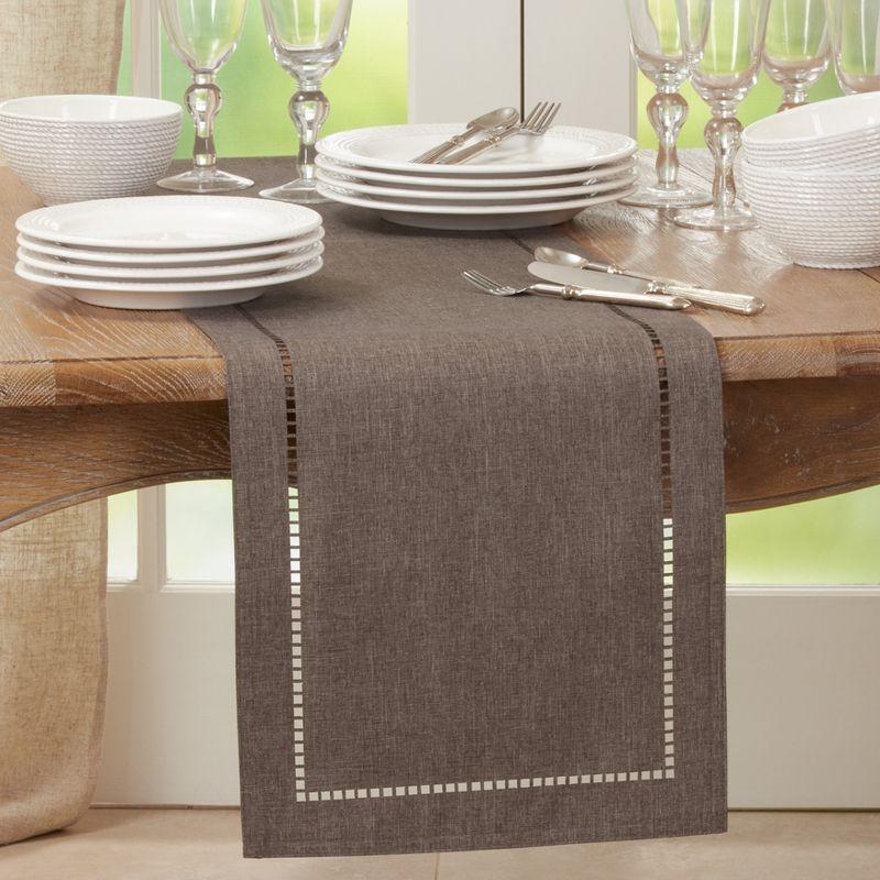 Saro Lifestyle Dining Table Runner With Laser-Cut Hemstitch Design, Charcoal, 14" x 54"